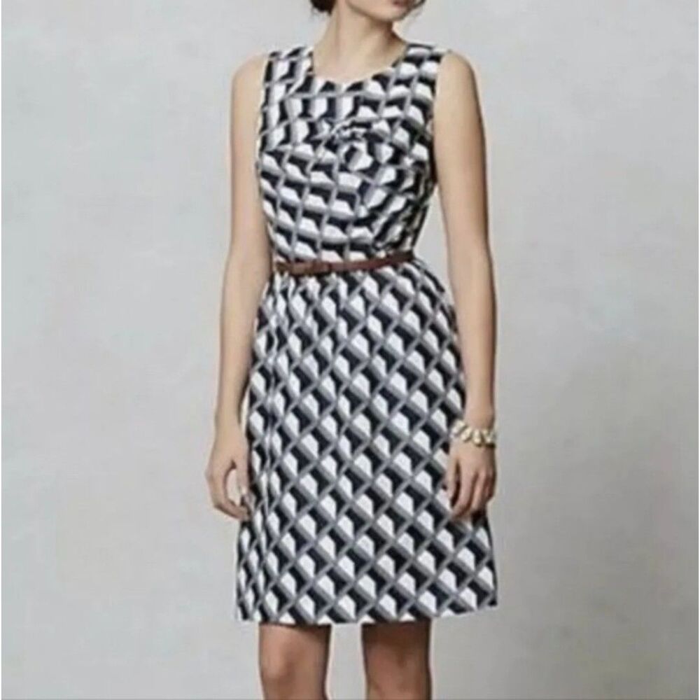 Anthropologie Dress Hi There by Karen Walker Navy Geometric Dress-Size 0.